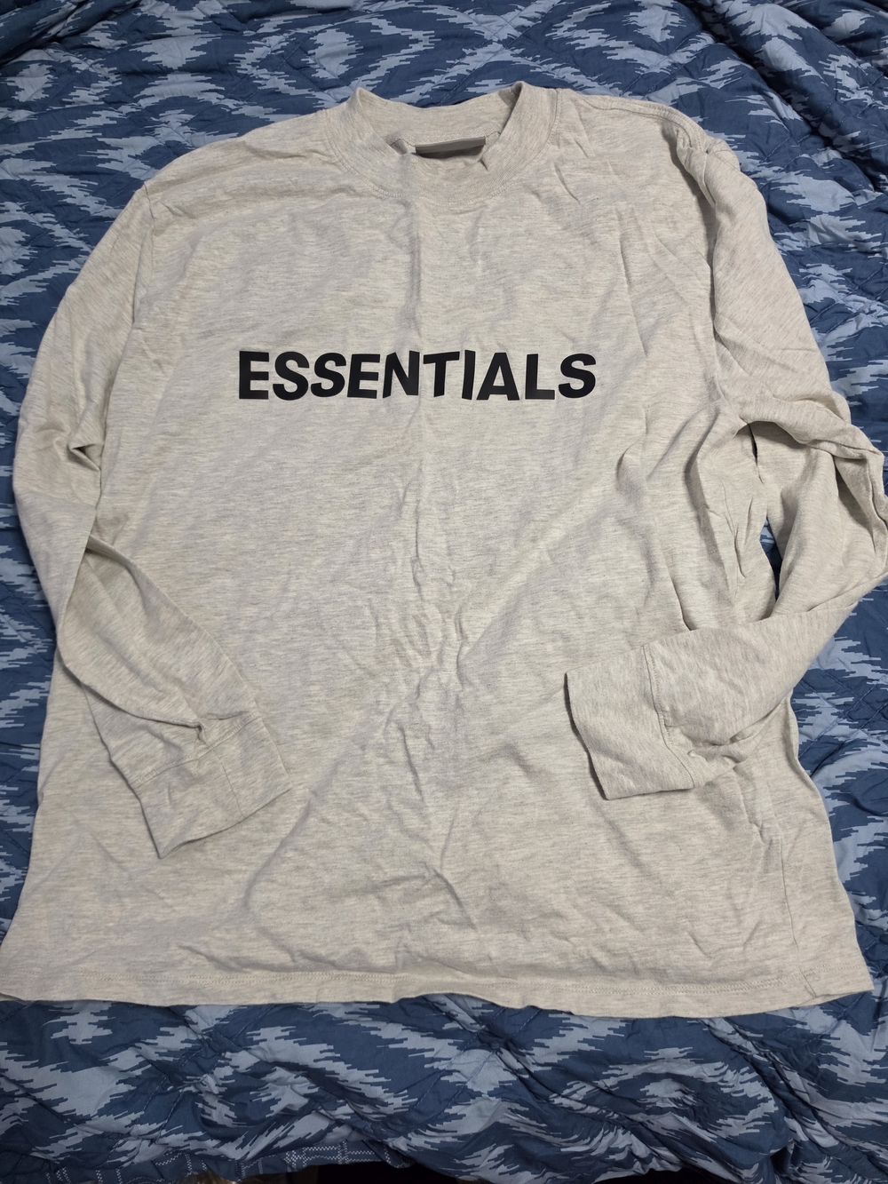 Essentials Men's Long Sleeve Tee - Light Gray with Black Logo